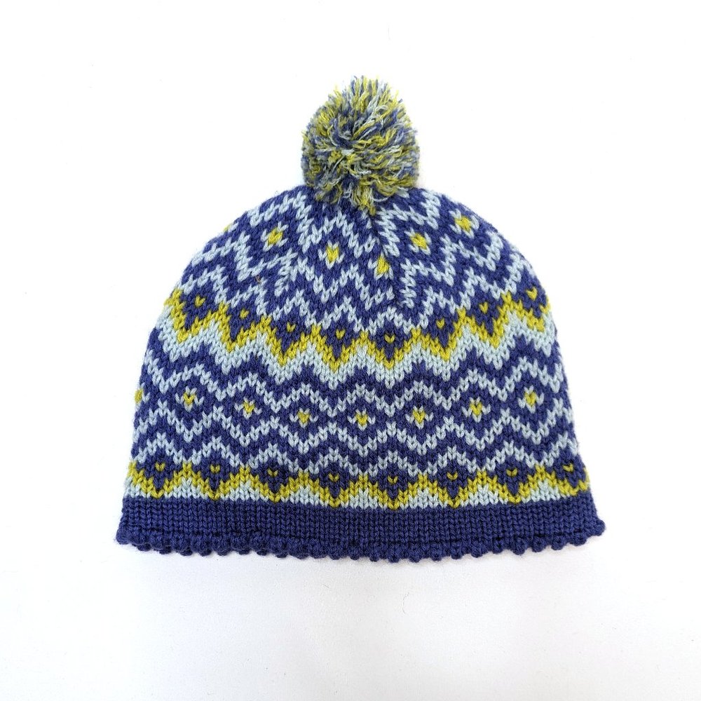 Old Navy Pom Pom Beanie Knit Cap Hat Purple Yellow Warm Winter Gear Adult S/M